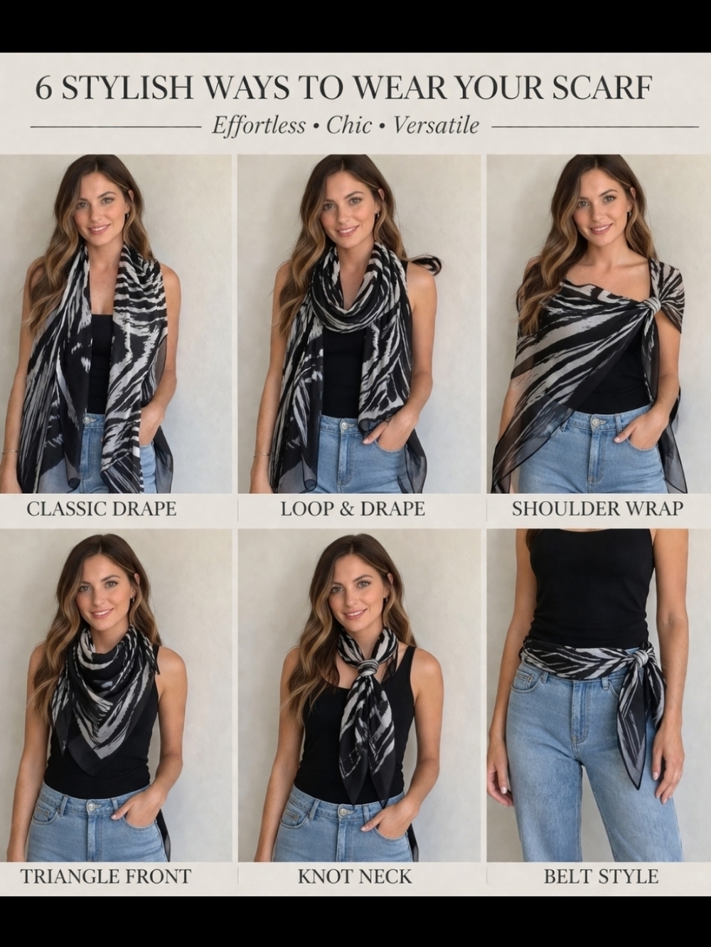🖤 Black Gray Ombré Zebra Print Lightweight Wrap Scarf 30x72 - Picture 2 of 13